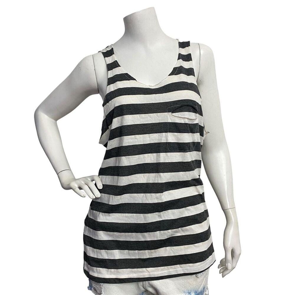 Soulcycle‎ Black & White Stripe Muscle Tank Top Women's Size M Y2K